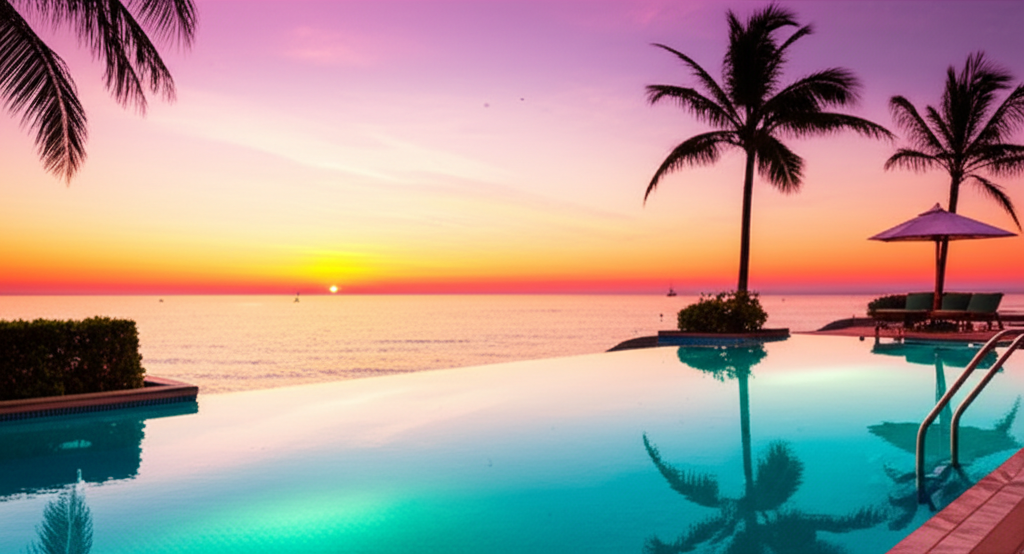 Luxury beach resort with infinity pool overlooking turquoise ocean